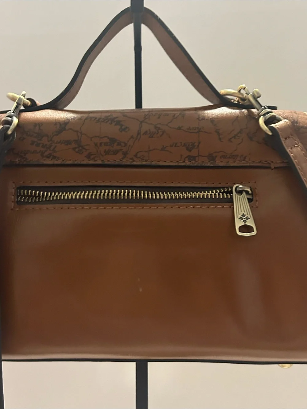 Patricia Nash Brown Map-Print Leather Satchel with Gold-Tone Lock